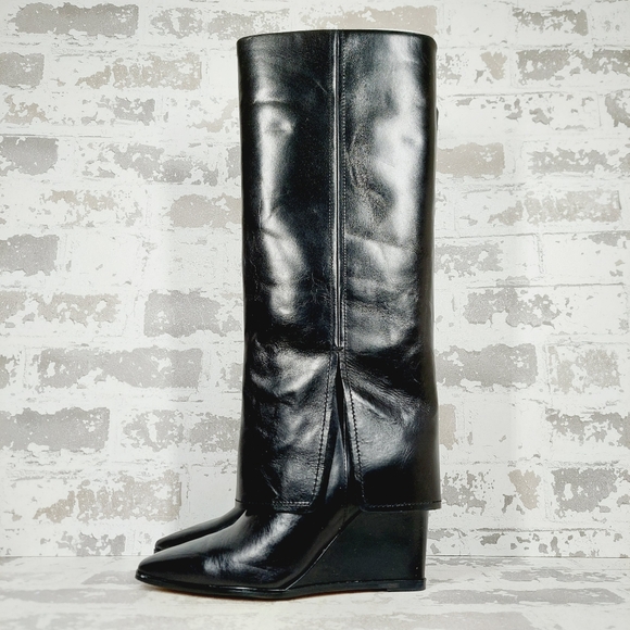 New Vince Camuto Tibani Black Leather Foldover Shaft Knee High Boot T667 - Picture 1 of 12